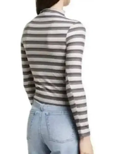 Cali Be New Striped Ribbed Mock Neck Long Sleeve Top Grey Multi