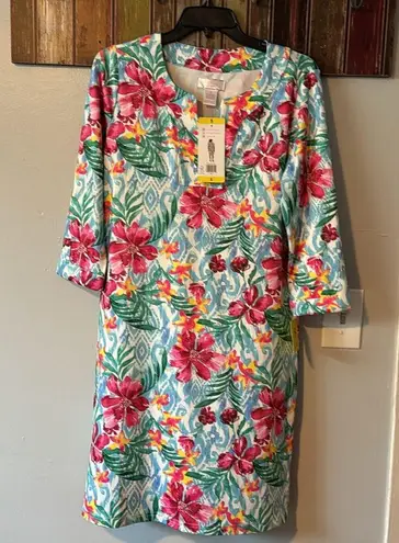 Caribbean Joe Hibiscus Stella parker VNeck Long Sleeve Mini Dress