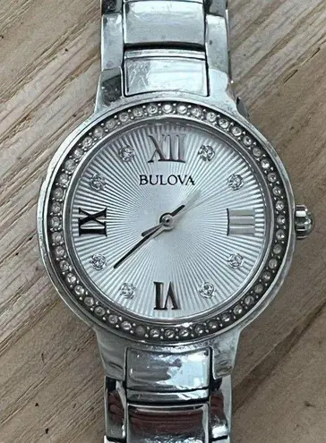 Bulova Ladies Watch Crystal Embellishments Pearl Dial Crystal Markers