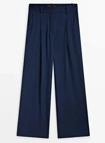 Massimo Dutti | Wide-leg Trousers With Darts Pleats Navy Blue Viscose | Size 4