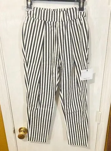 NEW Maison 9 Paris women's XS striped stretchy pleather elastic waist pants NWD Black