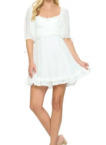 Angel Biba  Ruffle Babydoll Mini Dress White Size Small NWT