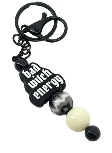 Keychain purse charm Beaded Keychain For Women, Silicone bead Bad Witch Energy Black