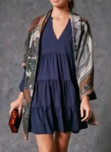 Pomander Place X Tuckernuck Navy Blue Crepe Kenzo Dress Tiered Ruffle Coastal Size M