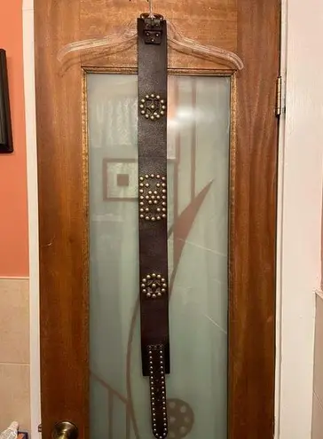 Linea Pelle Women Handmade Gen Brown Leather Brass Grommet Brass Buckle Belt