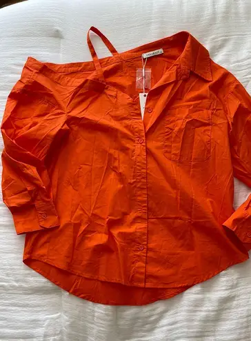 These Three Boutique Orange Off The Shoulder Button Up