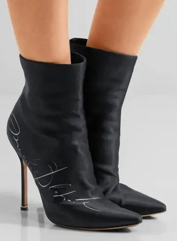 Manolo Blahnik + Vetements Printed Satin Ankle Boots In Black