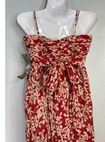 Donna Ricco Pomegranate Floral Silk Sweetheart Neck Empire Waist Dress Women's 8