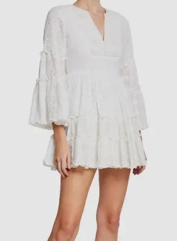 Alexis White Norwa V-Neck Tiered Eyelet Lace Mini Dress