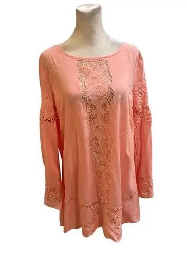 Kori America Women's Pink Lace Blouse Long Sleeve Size L Casual Top