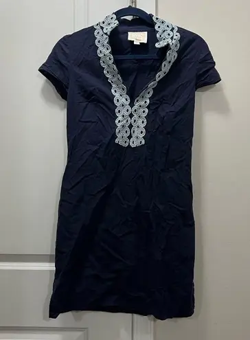 Sail To Sable Blue Linen Short Sleeve Tunic Dress Size XS $198