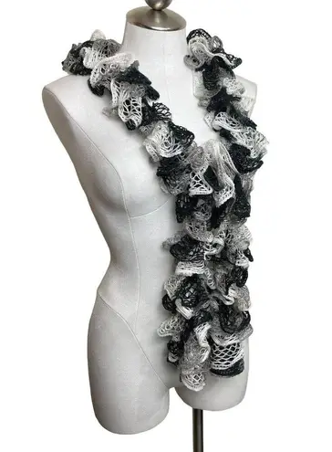 One Size Black, White, Gray, Crochet Scarf 72 Inches Long 2h Black