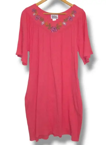Anthony Richards Patio Dress Mumu-Large-Short Sleeve-Embroidered Yoke-Pockets