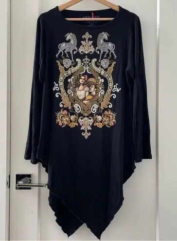 Ay Guey Historia Beaded Mexico Woman Graphic Asymmetric Hem TShirt 4XL RARE NWT Black Size 4X