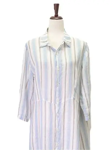 CP Shades Michelle Dress Size Medium Linen Stripe Button Front Maxi Made in USA