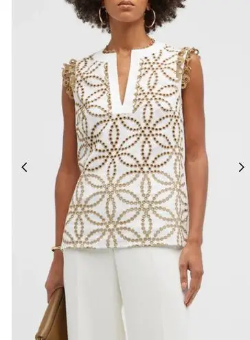 Maison Common Embroidered Linen Eyelet Cream Sleeveless Top Size 40 Beach Yacht Tan Size M