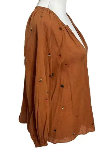 The Great Derby Embroidered Blouse Women’s Size 0 Brown Cider Puff Sleeve Floral