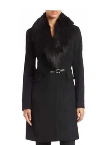 Ivanka Trump Single Breasted Wool Cashmere Coat Removable Faux Fur Collar sz 16