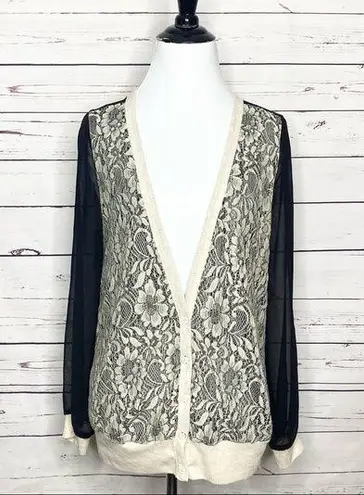 Camilla Tree Sheer Sleeve Lace Cardigan Size Small Black & Cream