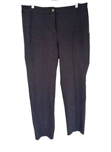 J Jill Blue Brown Plaid Straight Leg Dress Pants Size 12 Stretch Career Academia