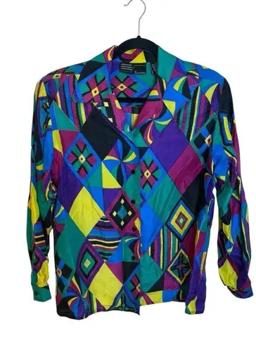 Diane Gilman Collectibles by Vintage 80s Colorful Retro Silk Button Down Shirt