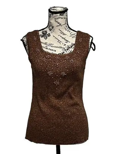 Vintage Just One Metallic Brown Gold Embellish Beads Retro 80s Y2k Womens L Size L