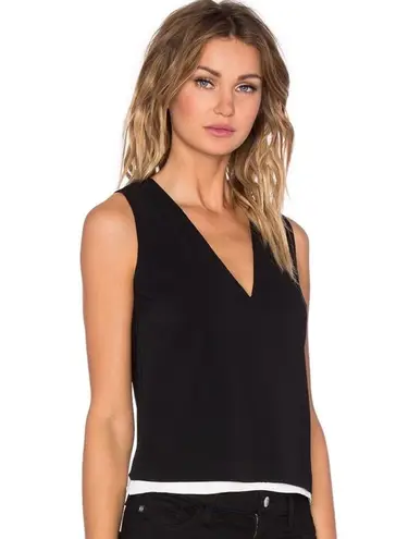 ALC Frank new A.L.C. ᪥ Cutaway Hem Contrast Silk V Neck Sleeveless Tank Top ᪥ Black White