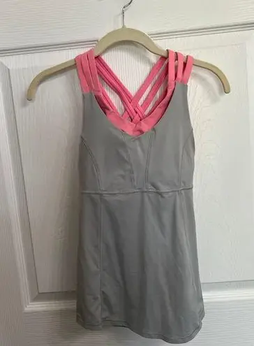 Lululemon  Sky Grey & Pink Built in Sports Bra running tank top size 4.