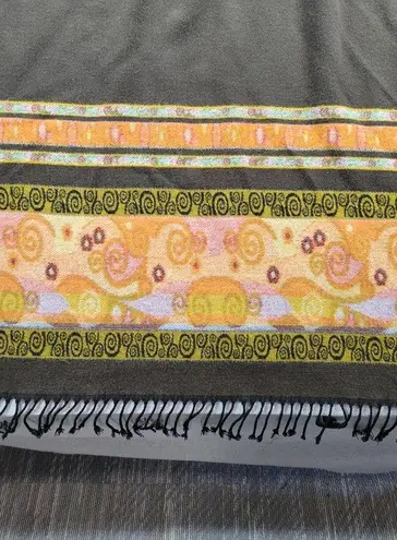 Womens Kimono Wrap Sweater 52"x 66" Brown Paisley Fringe Hem Elegant Scarves