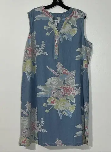 Denim & Co . Stretch Denim Floral Print A-Line Dress