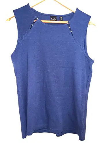 Rafaella Blue Sleeveless Knit Top Stud Detail Casual Solid Pullover Women L