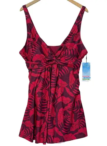 Slim Fit One Piece Tropical Swimwear Size 1X Red