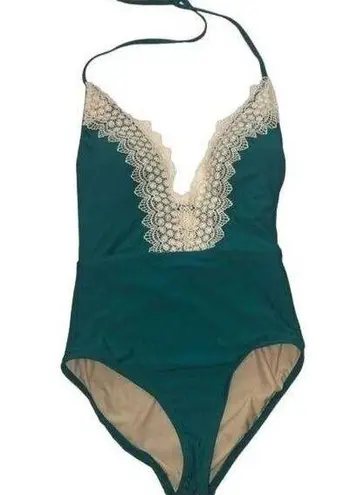Sea Angel Size Small Swimsuit One Piece Green Teal Crochet Trim NEW Beach Boho