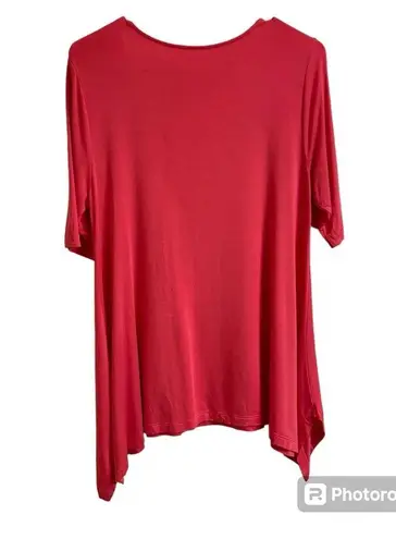 Soft Surroundings Timely Tunic Top Petite Med Pink Shark Bite Hem Short Sleeve