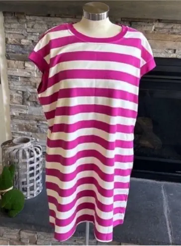 Pink and White Rugby Cap Sleeve Mini Dress Size XL