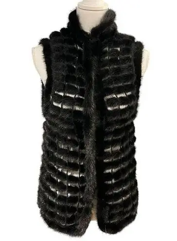 Ranch Mink Fur Vest with Crochet Black Genuine Mink Cozy Soft Statement Piece