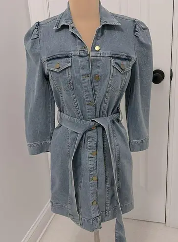 Elan Denim Belted Puff Sleeve Dress