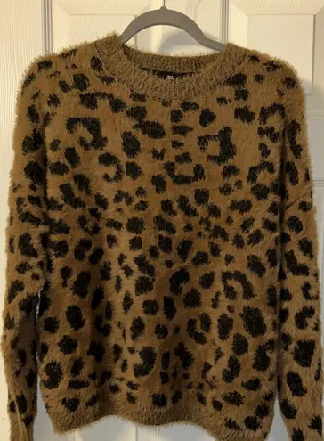 Lucca Leopard Pattern Crew Neck Sweater size S Brown