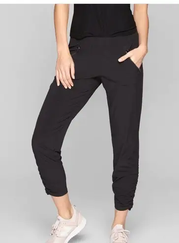 Athleta  Aspire Ankle Pants Black Jogger Style 983350 Ruched Hem Women’s Size 2