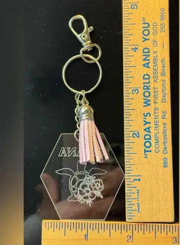 Handmade Ohana Engraved Clear Acrylic Keychain Hexagon Shaped With Tassel Purse Charm