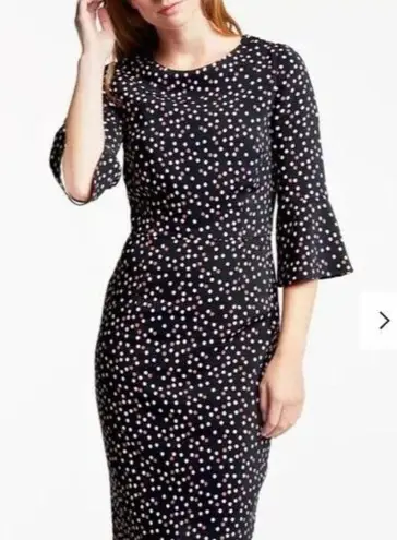 Boden Delia Dress Black Pop Spot Polka Dot Size 6 R Flutter 3/4 Sleeve Midi