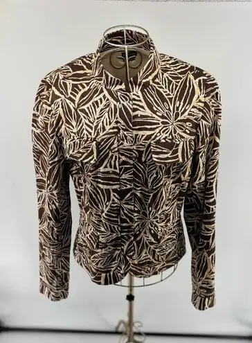 ANTHRACITE BROWN WHITE PRINT BUTTON FRONT LONG SLEEVE JACKET Women’s Size 8