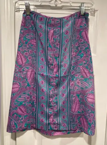 Boho Queens Size S Silk Blend Pink Mandala Paisley Lightweight Zip Midi Skirt
