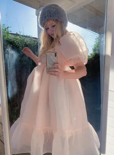 NWT Selkie The French Puff in Peach Organza Puff Sleeve Midi Dress 3X