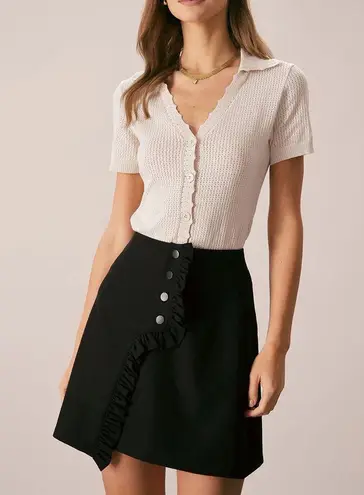 Rihoas Black Jacquard Lace Button Blouse Size M