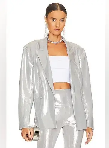 Norma Kamali Single Breasted Straight Fit Jacket in Silver