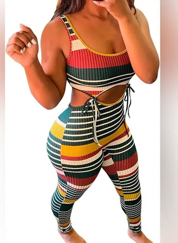 Women's Medium Summer Bodycon Striped 2 pc Jumpsuit/romper Ribbed Knit Size undefined