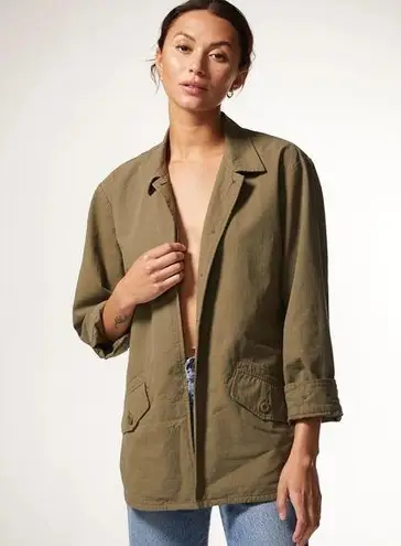 Monrow Vintage Cotton Shirt Jacket in Military Green Size XS