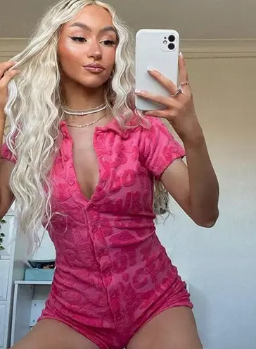 Terrycloth Hot Pink Semi Sheer Romper Shorts Set Size Medium