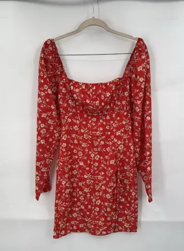 Pretty Little Things Ditsy Floral Mini Dress Women 2 Red Bow Milk Maid Peasant Size 2X